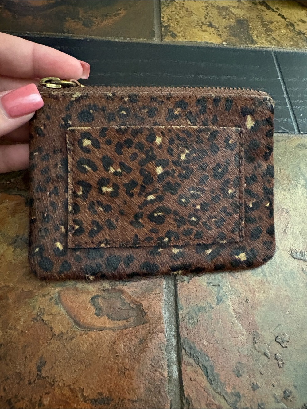 Madewell Leopard Print Haircalf Zip Card Wallet - Brown & Black